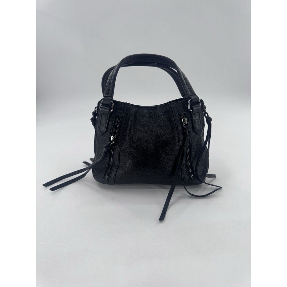 Joelle Hawkens Black Leather Tassel Satchel Handbag w/ Crossbody strap